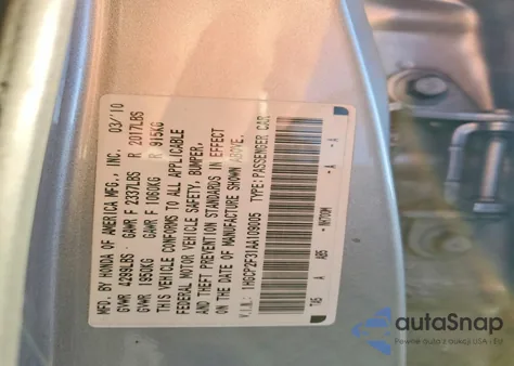 2010 Honda Accord Lx z USA, uszkodzony, nr VIN 1HGCP2F31AA109005